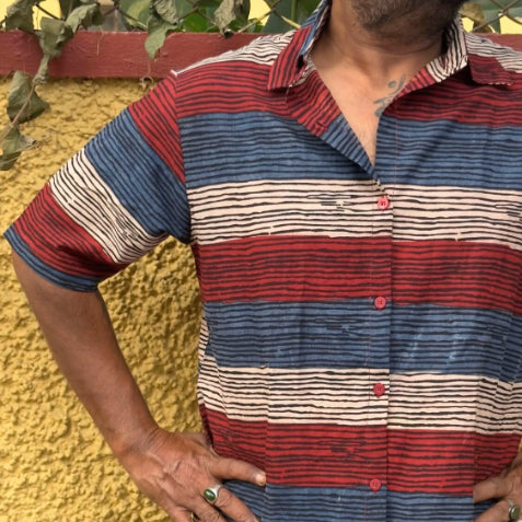 Strips Cotton Block Printed Unisex Shirt
