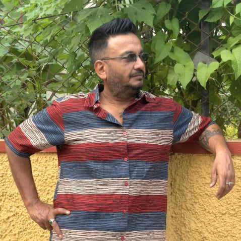 Strips Cotton Block Printed Unisex Shirt