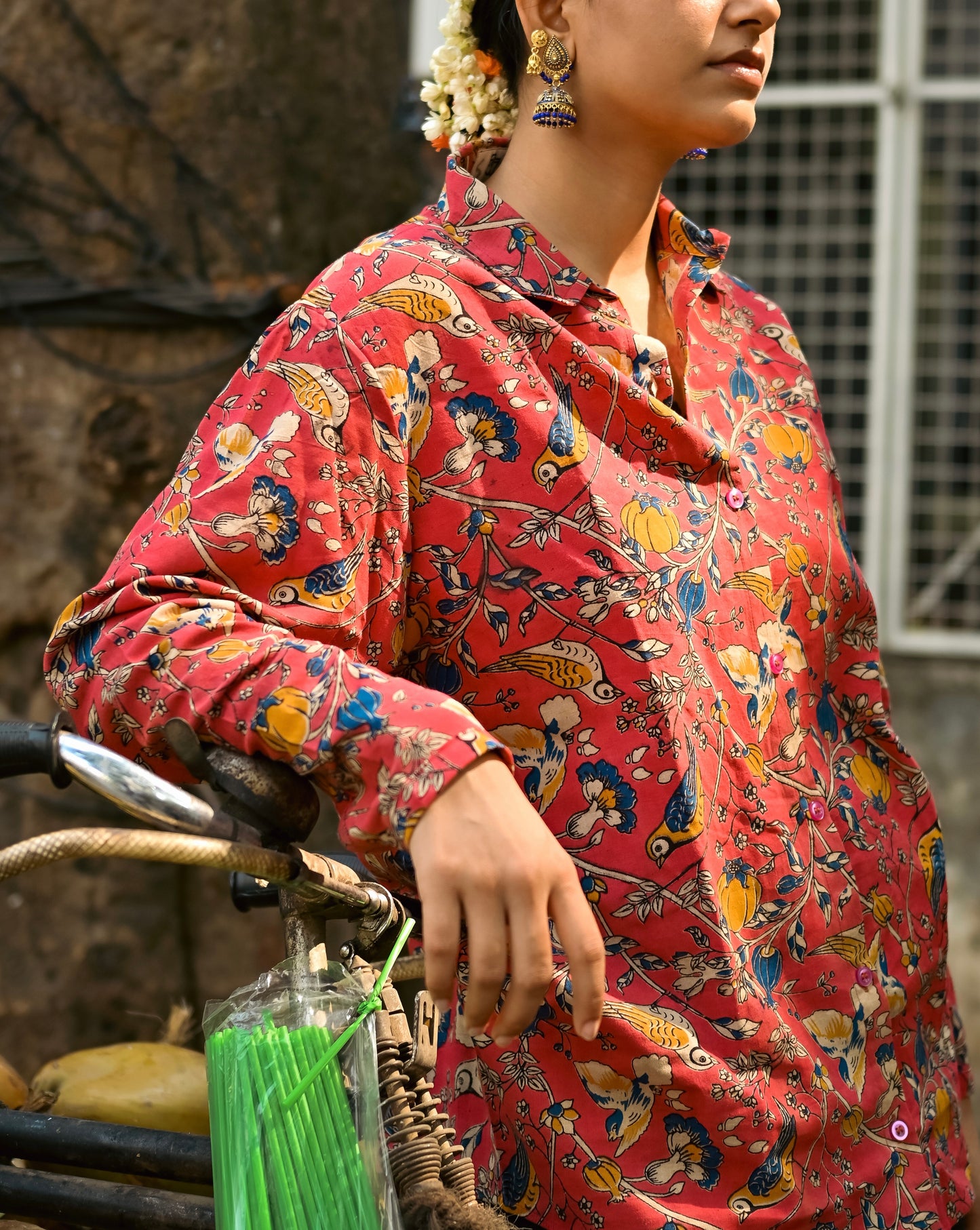 Vrindavan Pink Kalamkari Cotton Unisex Shirt