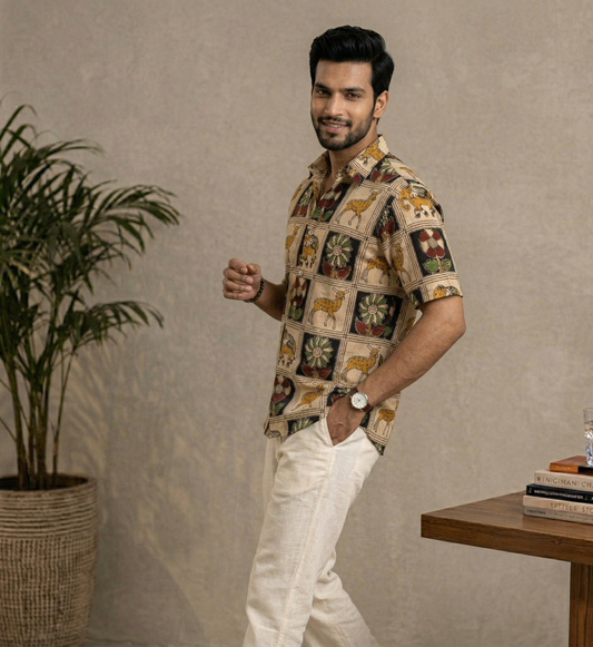 Beige Heritage Animal Print Shirt