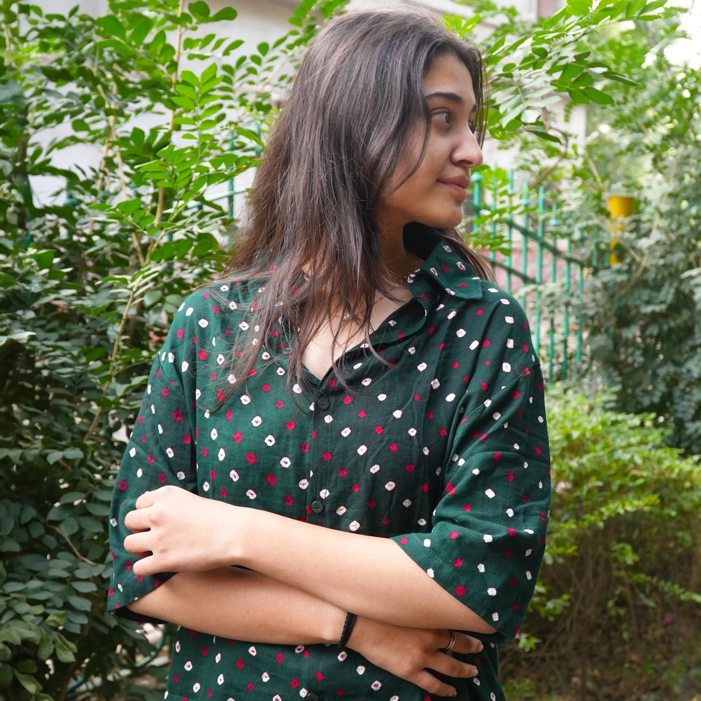 Green Bandhani Cotton Unisex Shirt