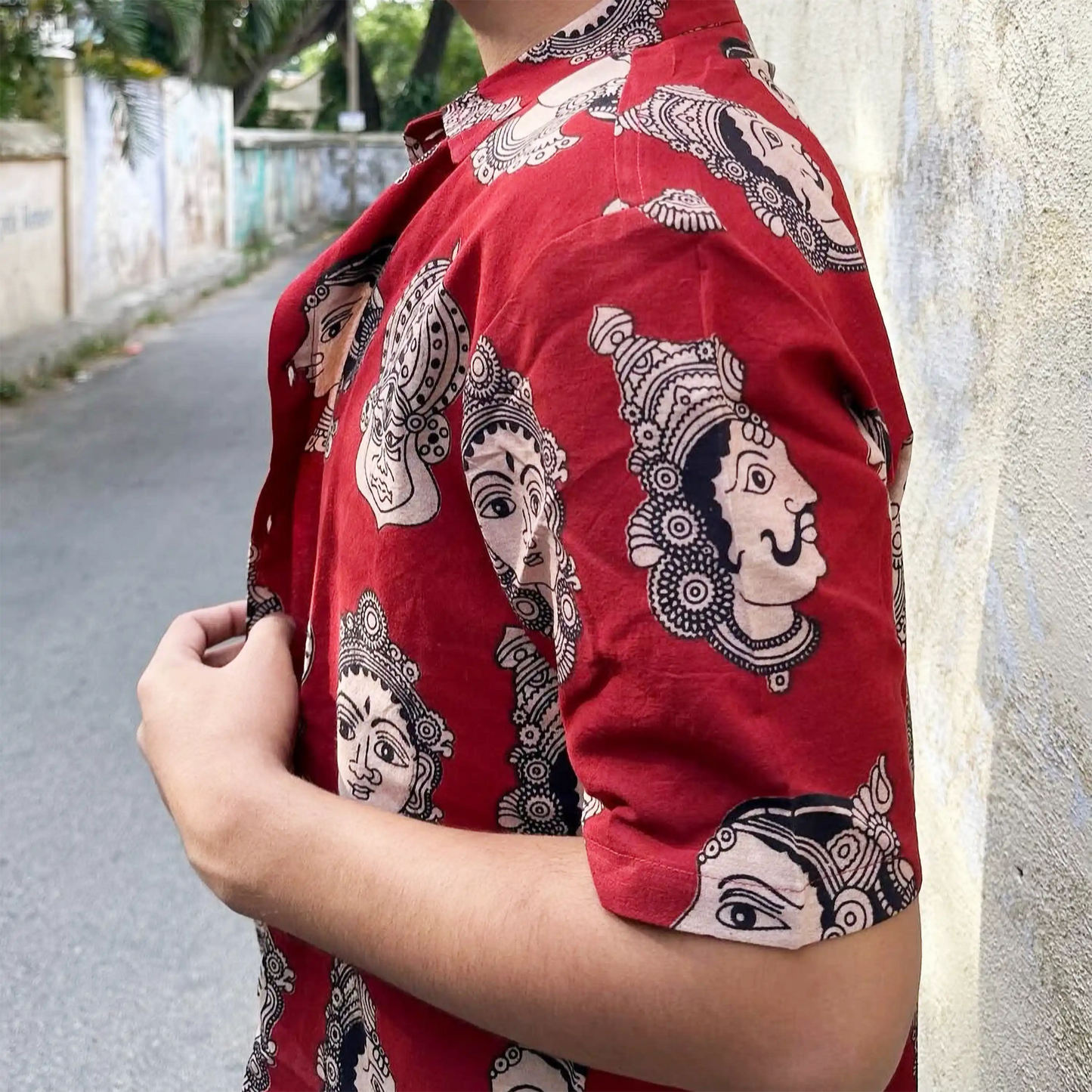 Half Kathakali in Red Cotton Unisex Shirt