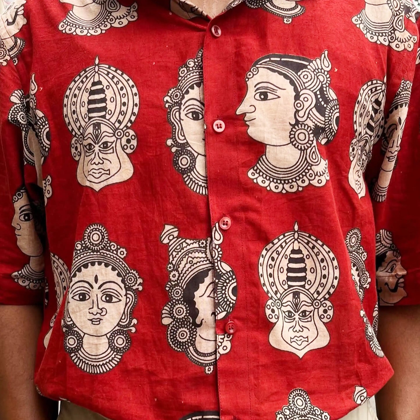 Half Kathakali in Red Cotton Unisex Shirt