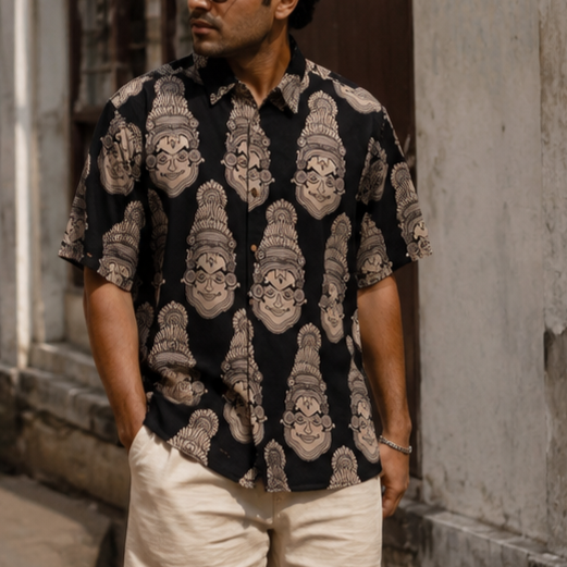Mukham- Half Black Kalamkari Cotton Shirt
