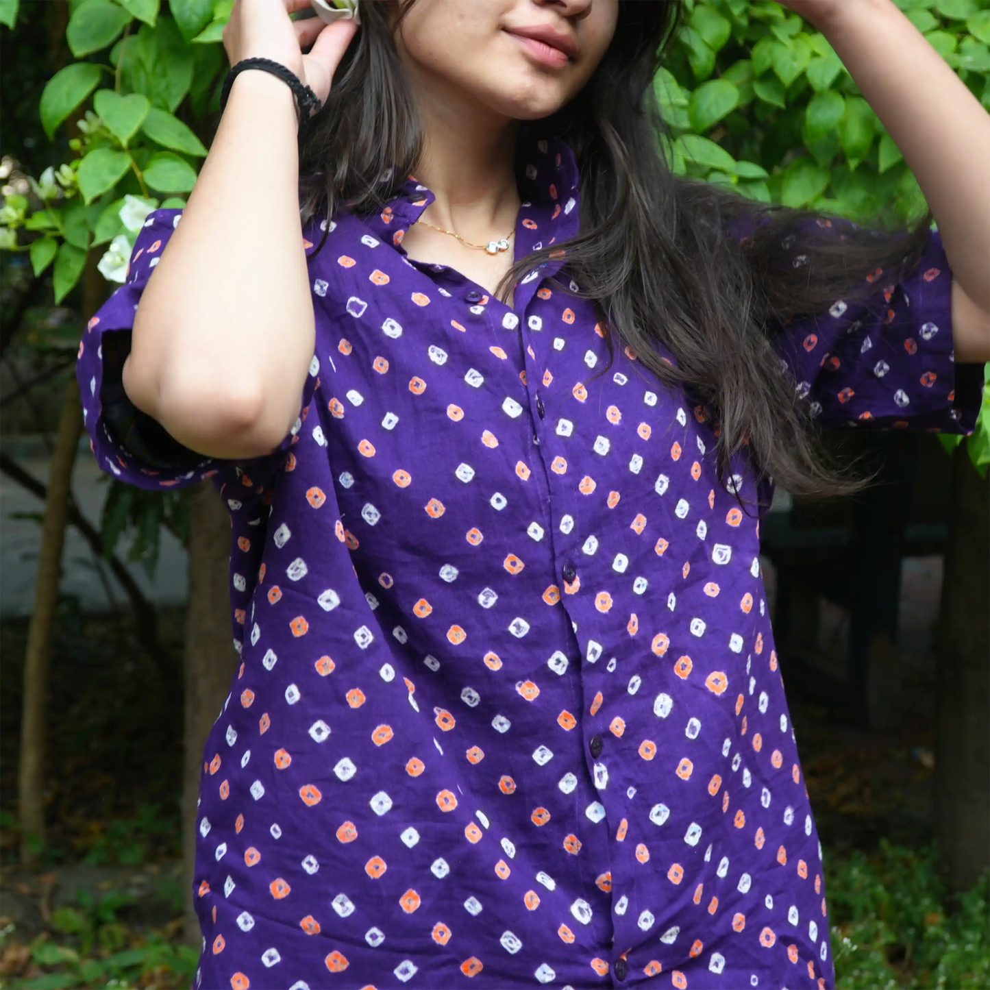 Purple Bandhani Cotton Unisex Shirt
