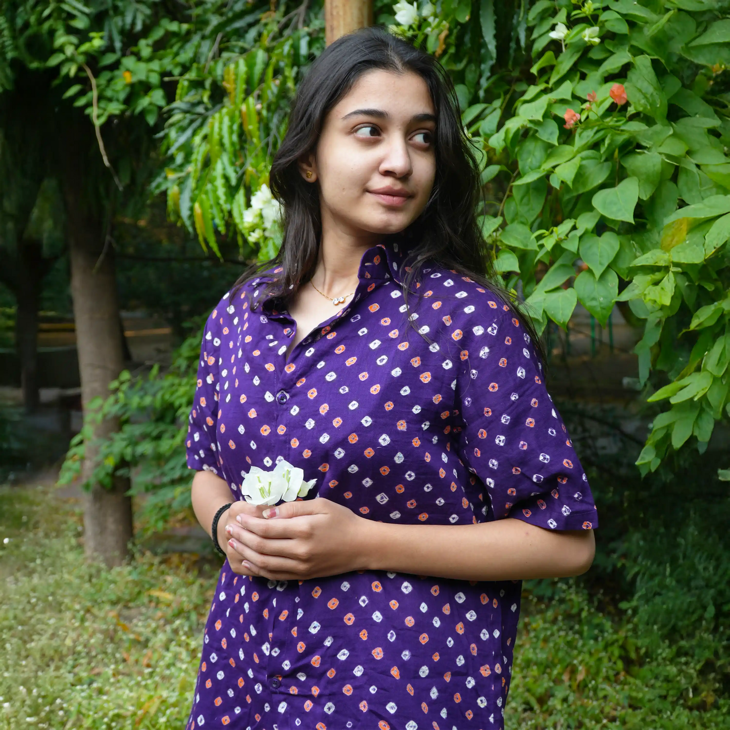 Purple Bandhani Cotton Unisex Shirt