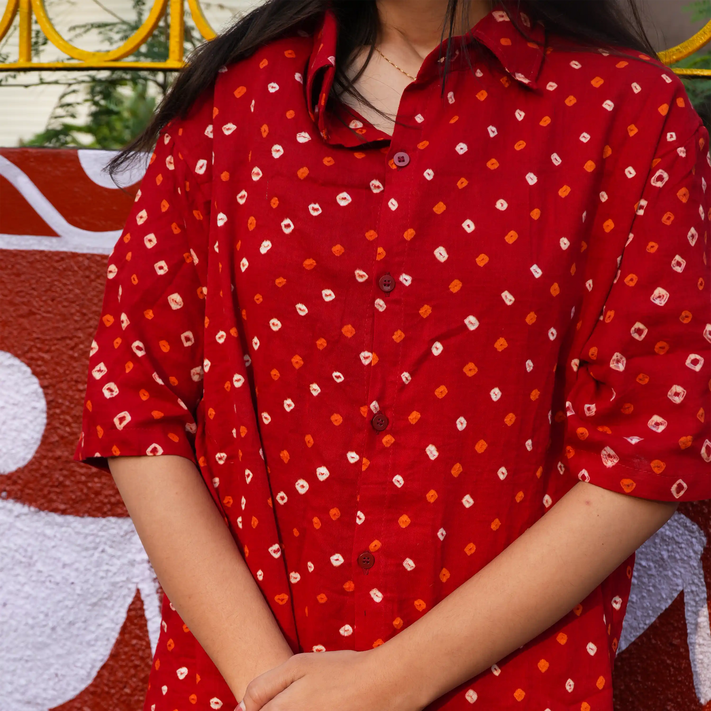 Red Bandhani Cotton Unisex Shirt