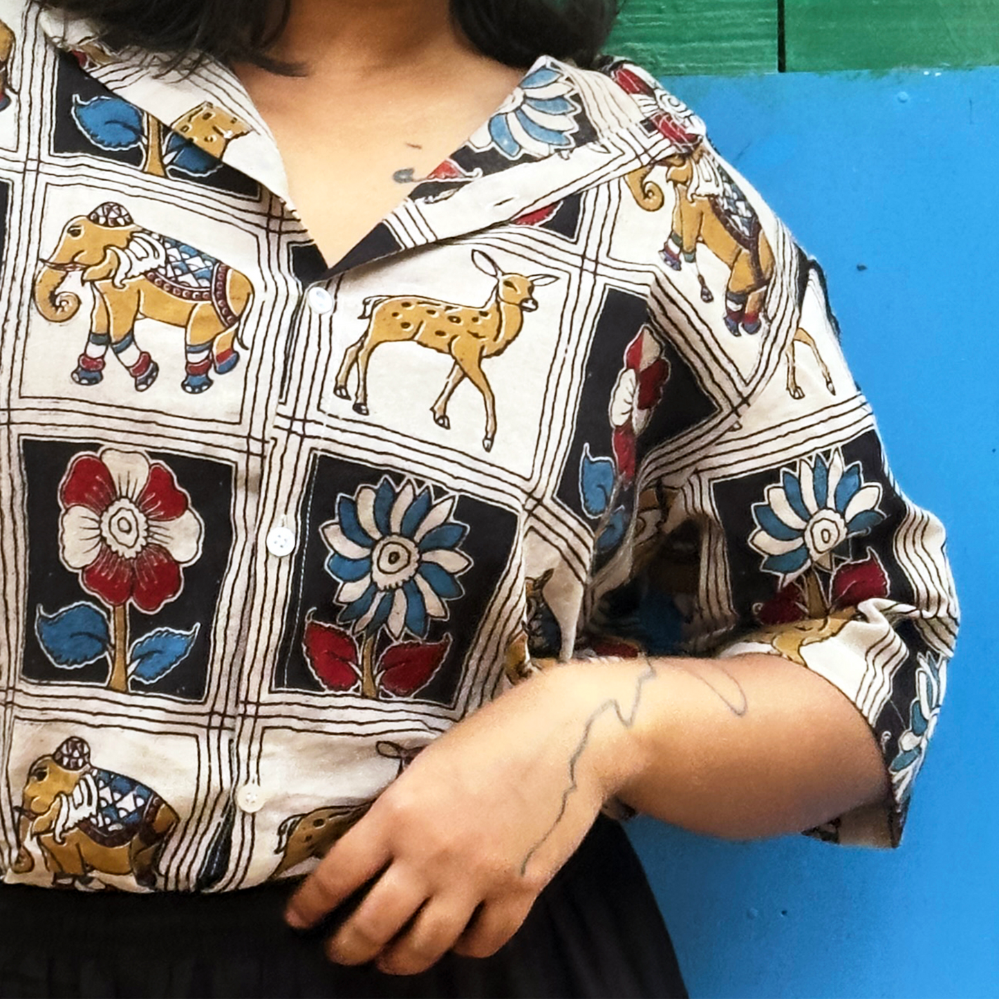 Vann 1 (Forest) Kalamkari in Beige Cotton Unisex Shirt