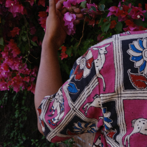 Vann 4 Kalamkari in Pink Cotton Unisex Shirt