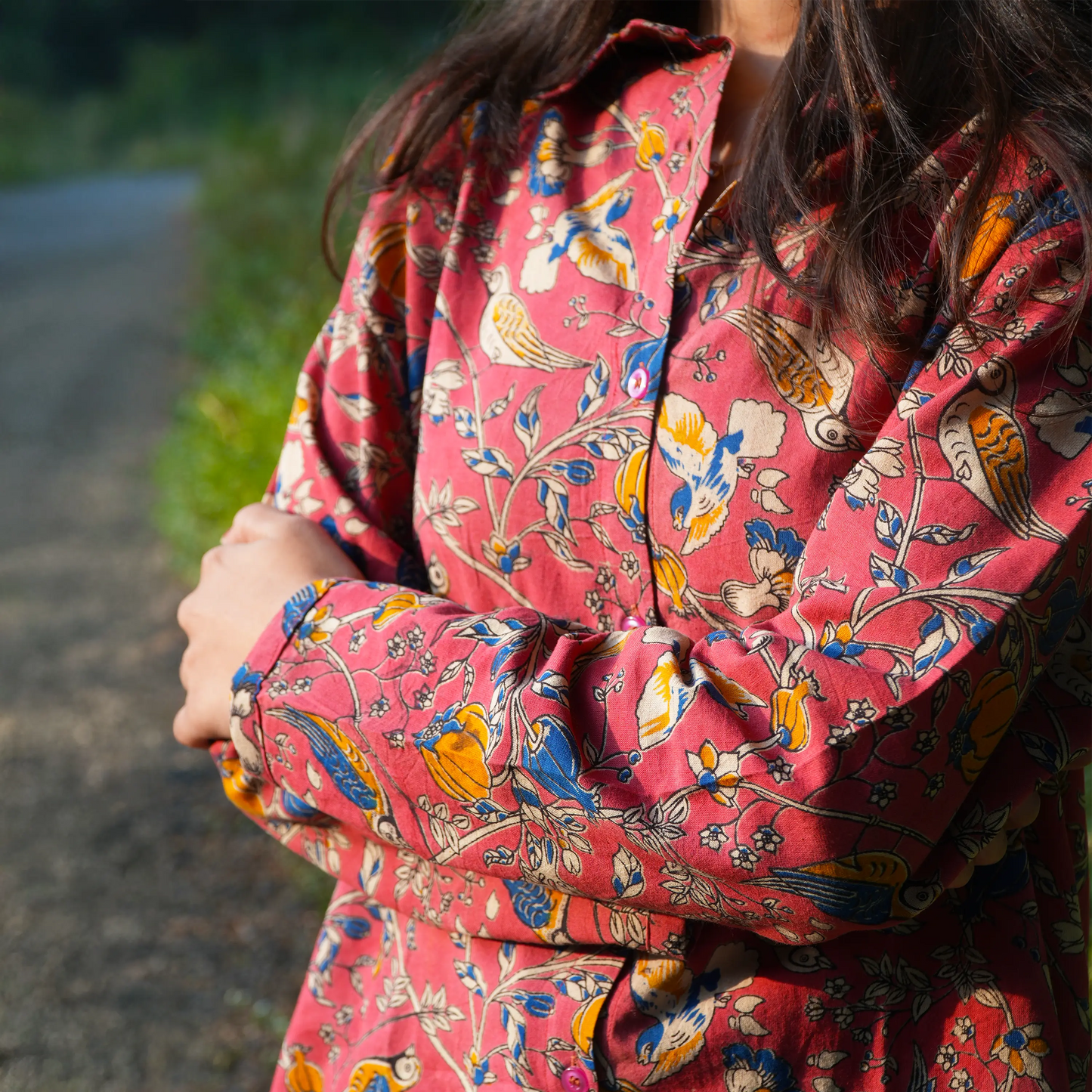 Vrindavan Pink Kalamkari Cotton Unisex Shirt