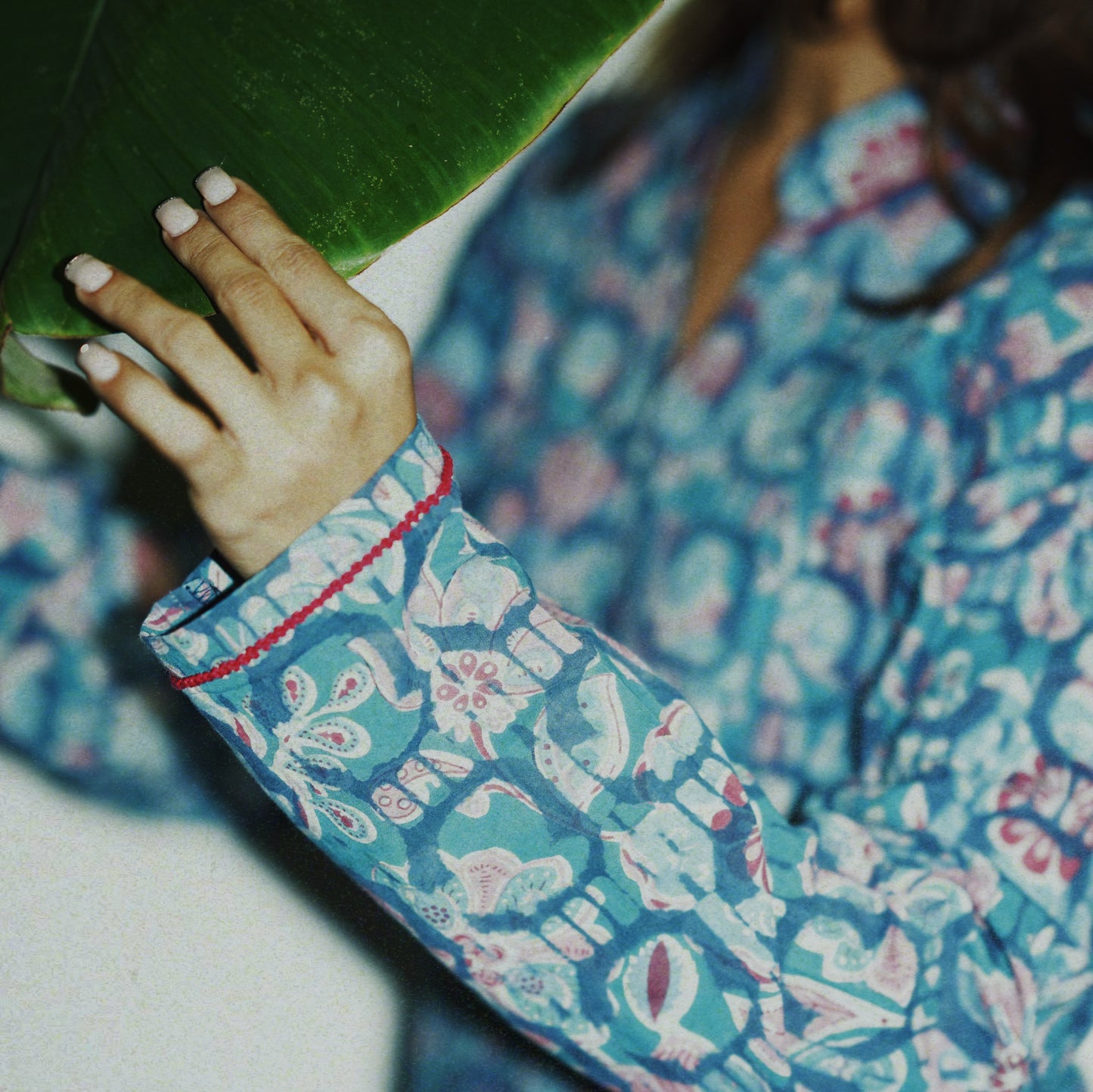 Double Bagru Cotton Kimono Shirt with Embroidery Details