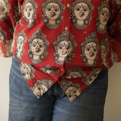Devi- Half Red Full Sleeves Cotton Kalamkari Shirt