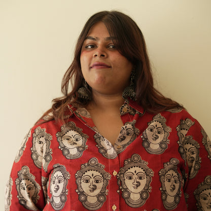 Devi- Half Red Full Sleeves Cotton Kalamkari Shirt