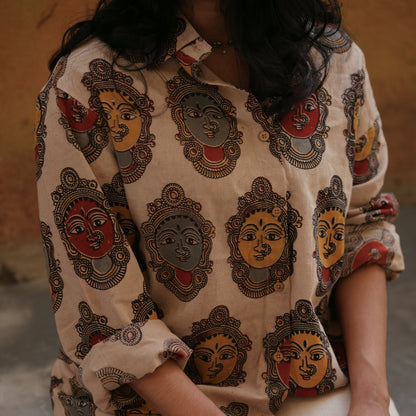 Devi- Full Beige Full Sleeves Cotton Shirt
