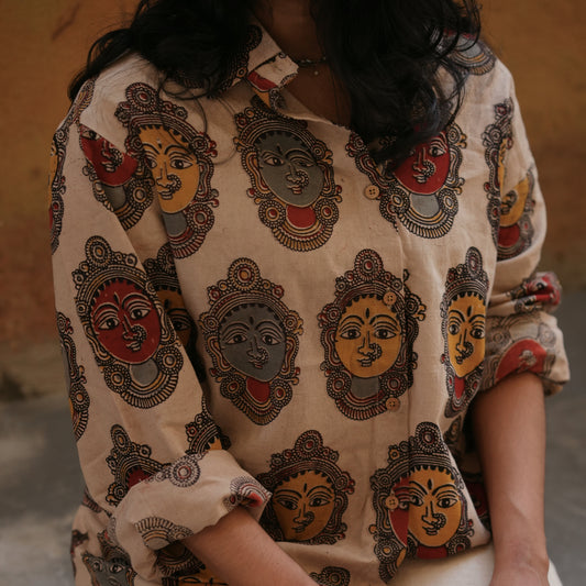Devi- Full Beige Full Sleeves Cotton Shirt