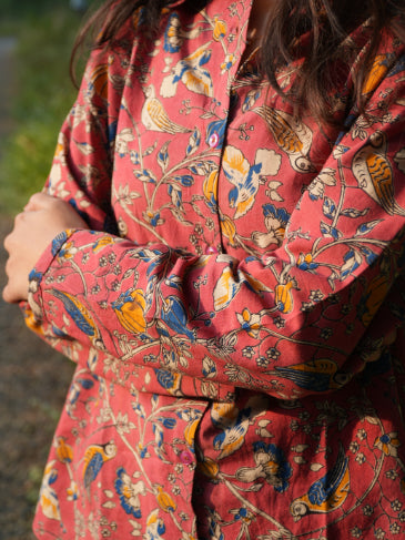 Vrindavan Pink Kalamkari Cotton Unisex Shirt