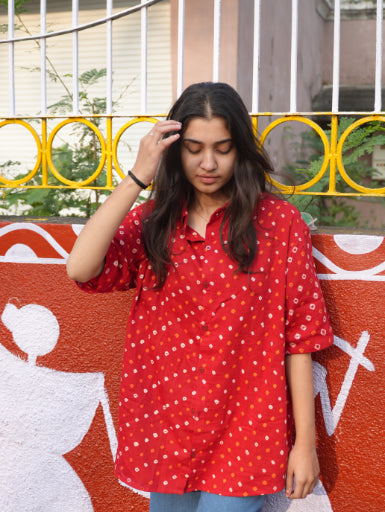 Red Bandhani Cotton Unisex Shirt