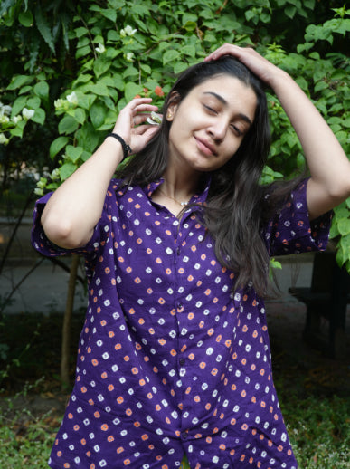 Purple Bandhani Cotton Unisex Shirt