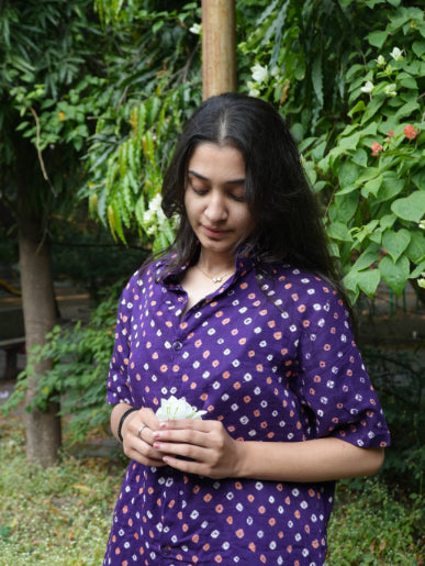 Purple Bandhani Cotton Unisex Shirt