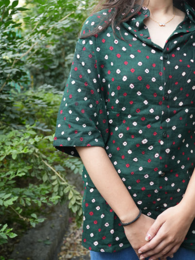 Green Bandhani Cotton Unisex Shirt