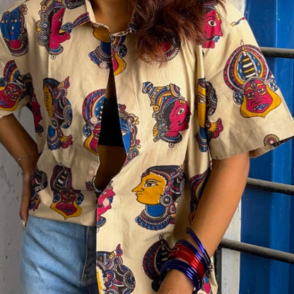 Kathakali- Full Beige Cotton Unisex Shirt
