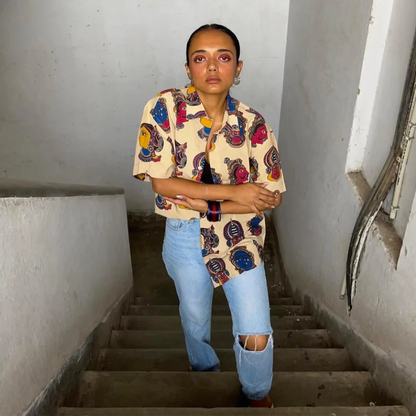 Kathakali- Full Beige Cotton Unisex Shirt
