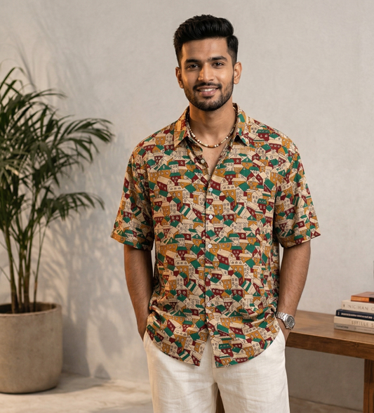 Abstract Patchwork Print Shirt