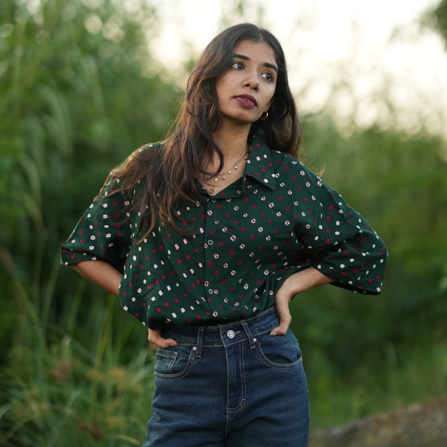 Green Bandhani Cotton Unisex Shirt