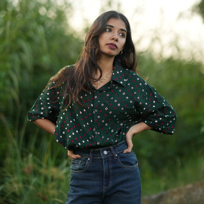Green Bandhani Cotton Unisex Shirt