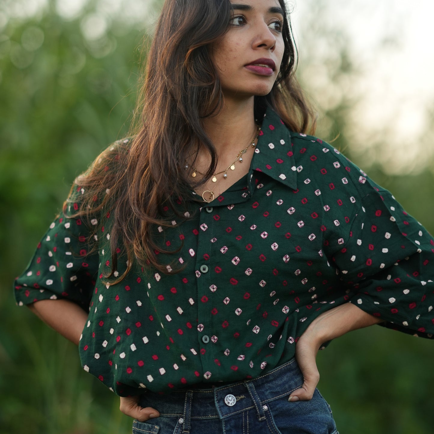 Green Bandhani Cotton Unisex Shirt