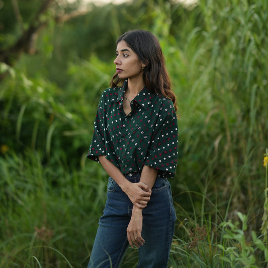 Green Bandhani Cotton Unisex Shirt