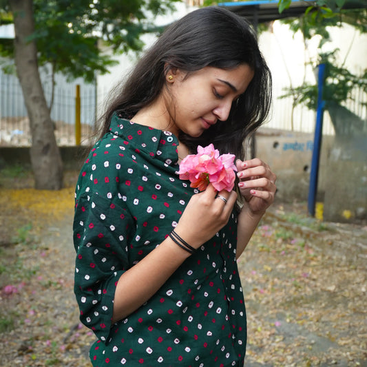 Green Bandhani Cotton Unisex Shirt
