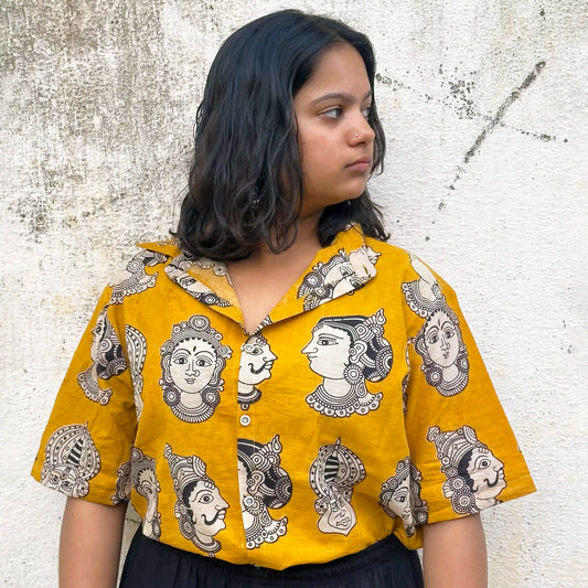 Half Kathakali in Yellow Cotton Unisex Shirt