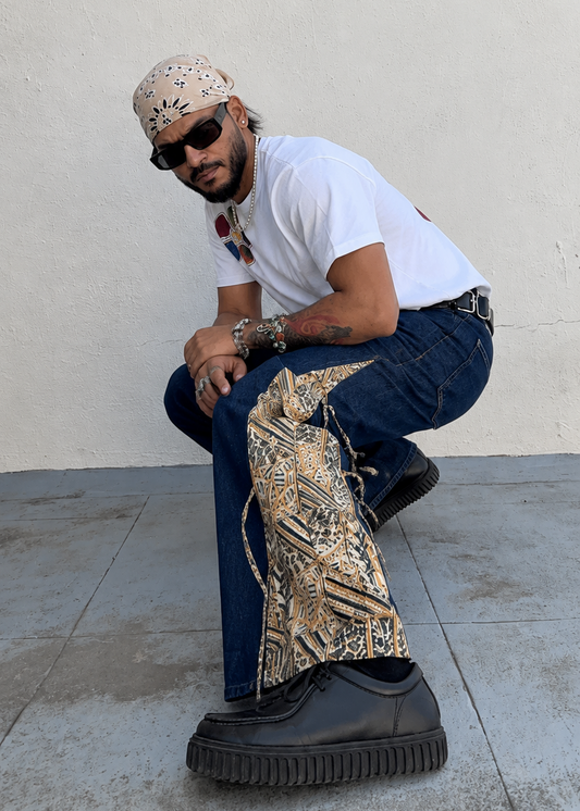 Upcycled Wide-Legged Jeans with Kalamkari Details