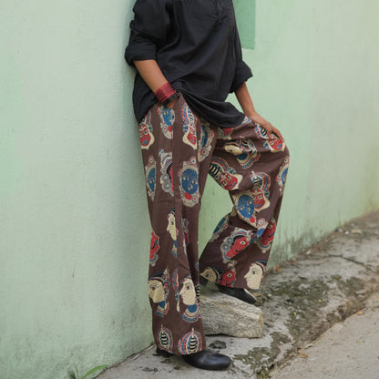 Kathakali- Brown Cotton Wide Pants with Red Face