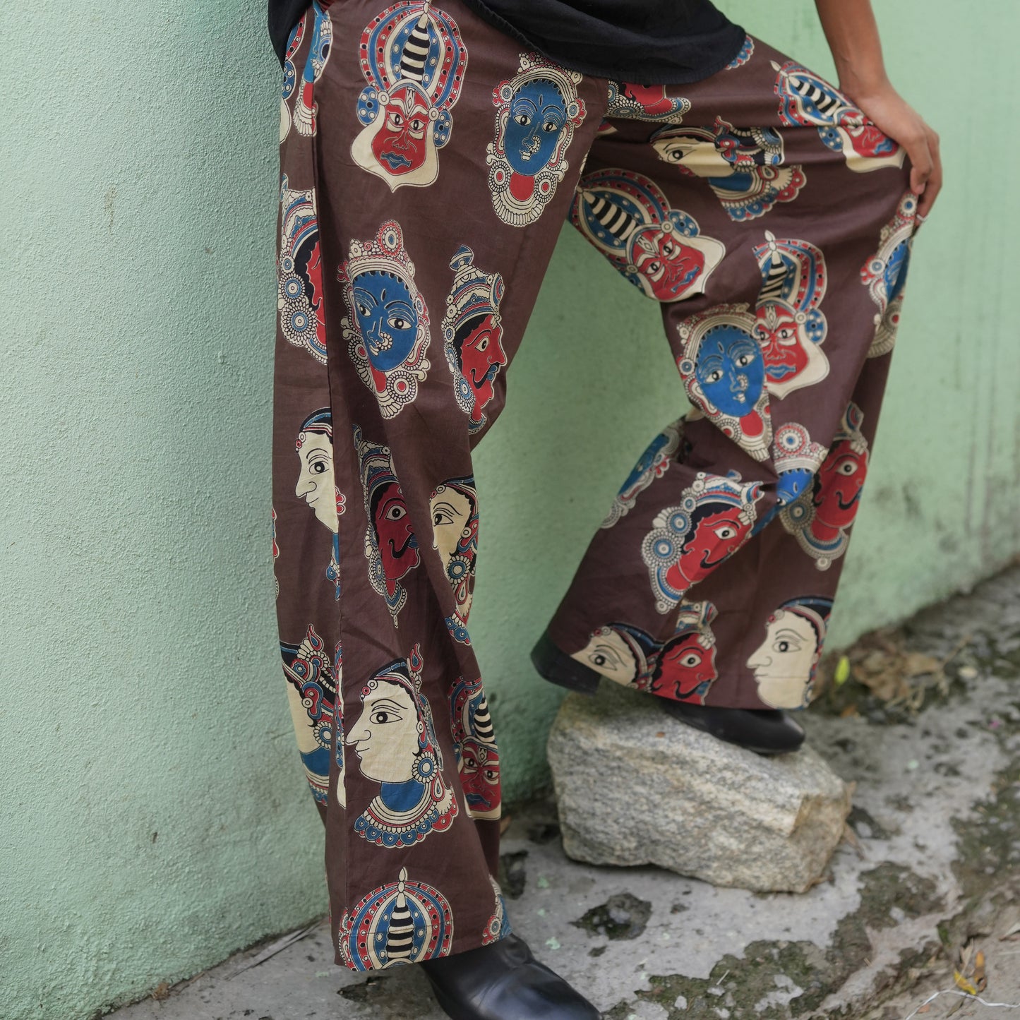 Kathakali- Brown Cotton Wide Pants with Red Face
