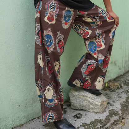 Kathakali- Brown Cotton Wide Pants with Red Face