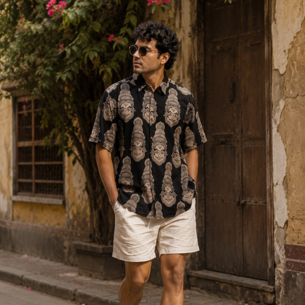 Mukham- Half Black Kalamkari Cotton Shirt