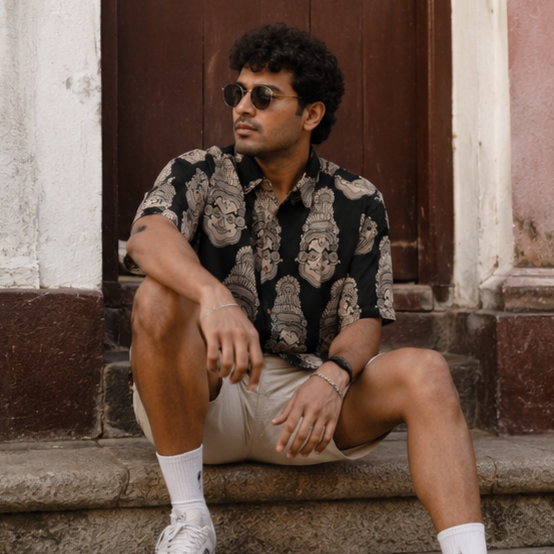 Mukham- Half Black Kalamkari Cotton Shirt