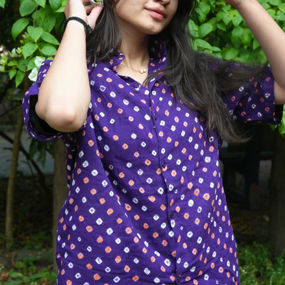 Purple Bandhani Cotton Unisex Shirt