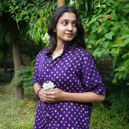 Purple Bandhani Cotton Unisex Shirt
