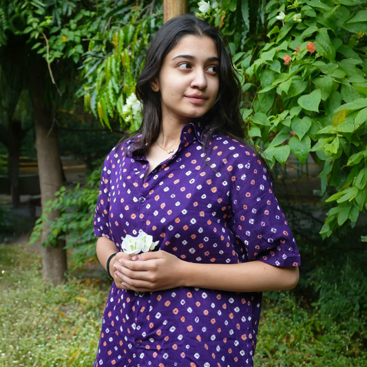 Purple Bandhani Cotton Unisex Shirt