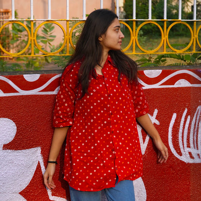 Red Bandhani Cotton Unisex Shirt