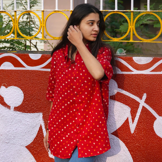 Red Bandhani Cotton Unisex Shirt