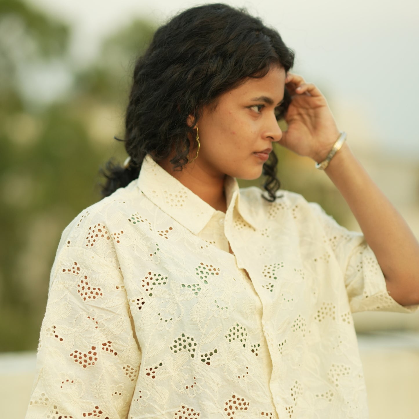 Safed Chameli Unisex Hakoba Fabric Shirt