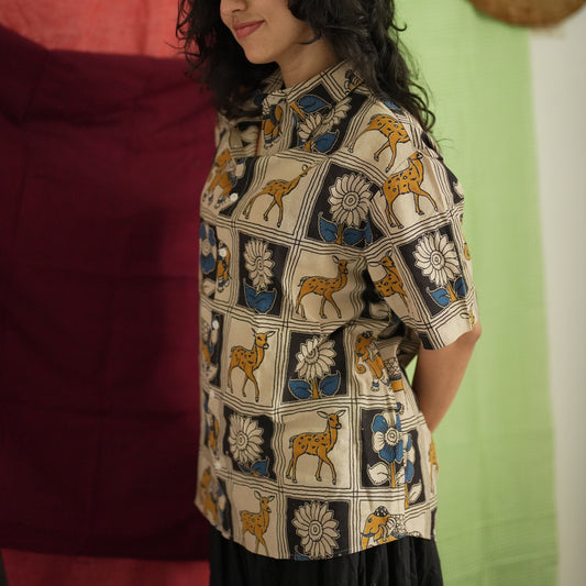 Vann 3 Kalamkari in Beige Cotton Unisex Shirt