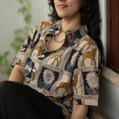 Vann 3 Kalamkari in Beige Cotton Unisex Shirt