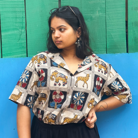 Vann 1 (Forest) Kalamkari in Beige Cotton Unisex Shirt