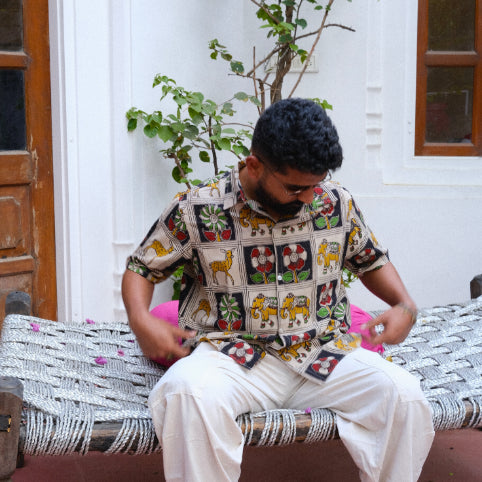 Vann 2 (Forest) Kalamkari in Biege Cotton Unisex Shirt