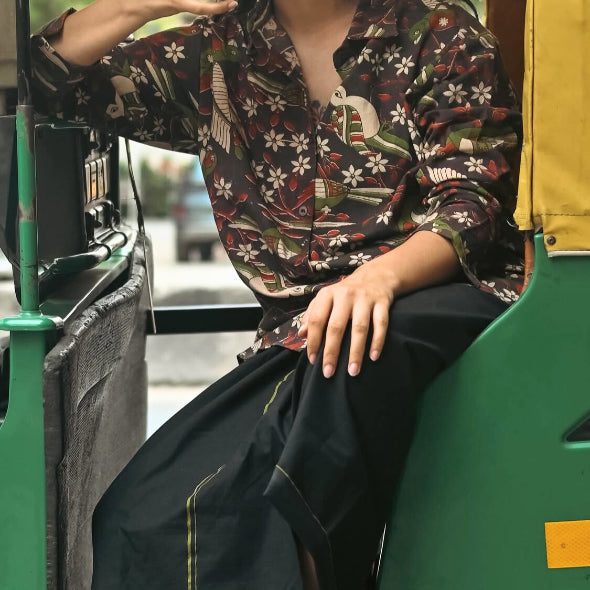 Vrindavan Black Kalamkari Cotton Unisex Shirt